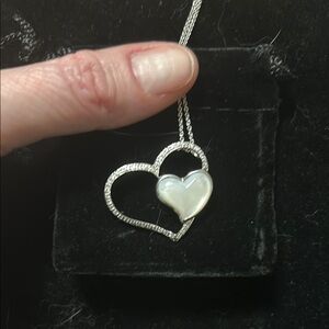 Pearl & CZ  Heart Pendant Necklace